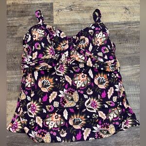 Lands’ End Purple Floral Tankini Top Size 20W DD Underwire